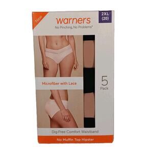Warners Hipster Briefs 5-Pack No Pinching No Problems Lace Waistband Size 2XL